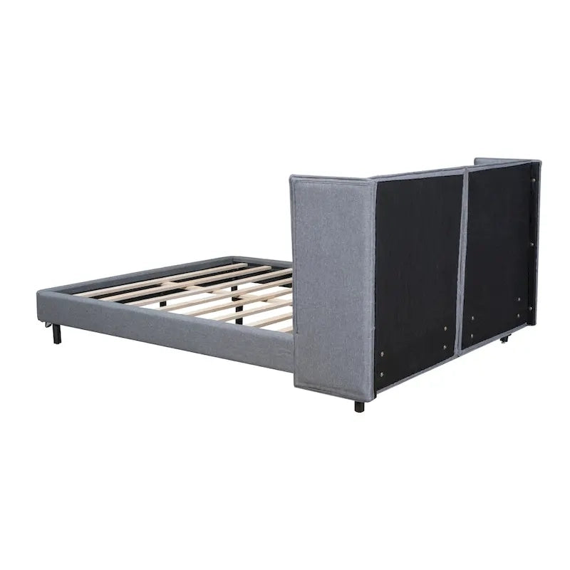 Queen Size Upholstered Platform Bed with LED Lights and U-Shaped Headboard