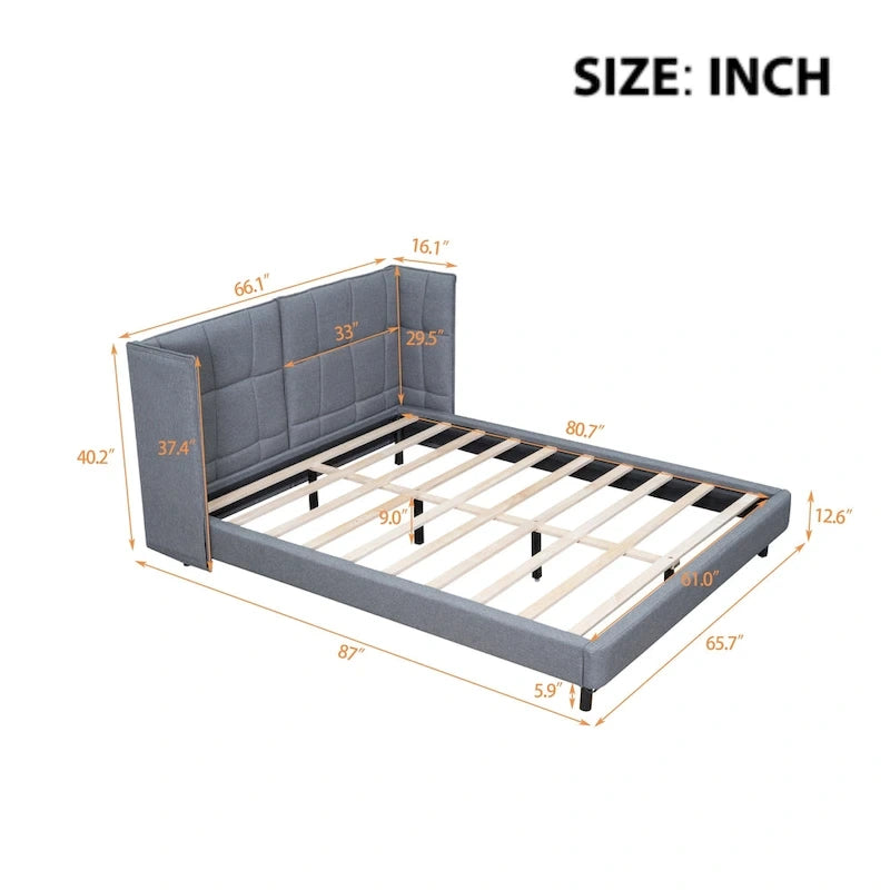 Queen Size Upholstered Platform Bed with LED Lights and U-Shaped Headboard