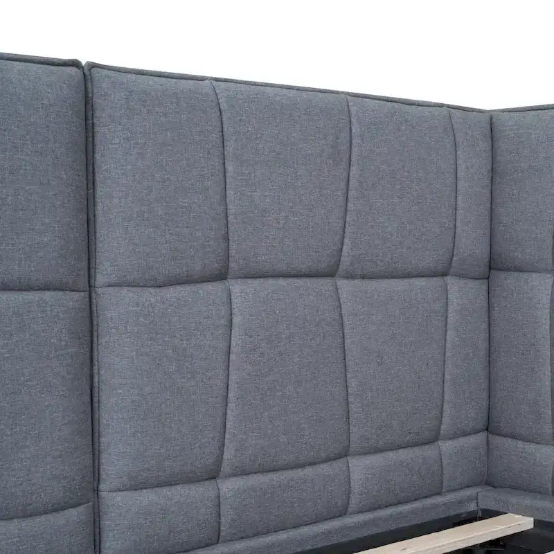 Queen Size Upholstered Platform Bed with LED Lights and U-Shaped Headboard