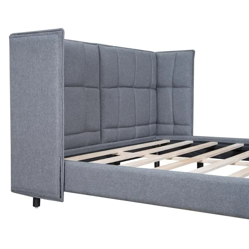 Queen Size Upholstered Platform Bed with LED Lights and U-Shaped Headboard