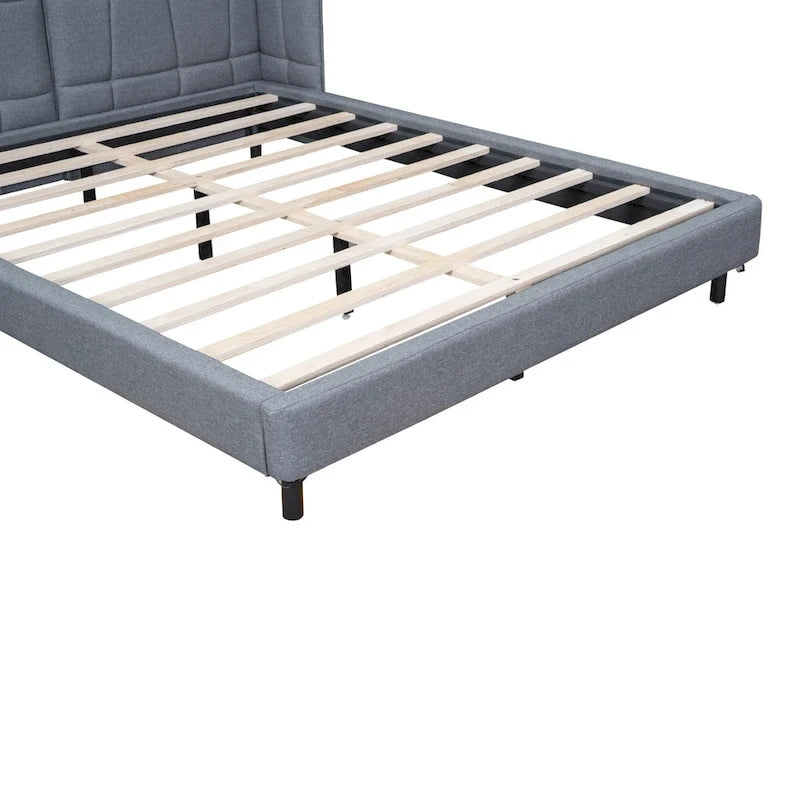 Queen Size Upholstered Platform Bed with LED Lights and U-Shaped Headboard