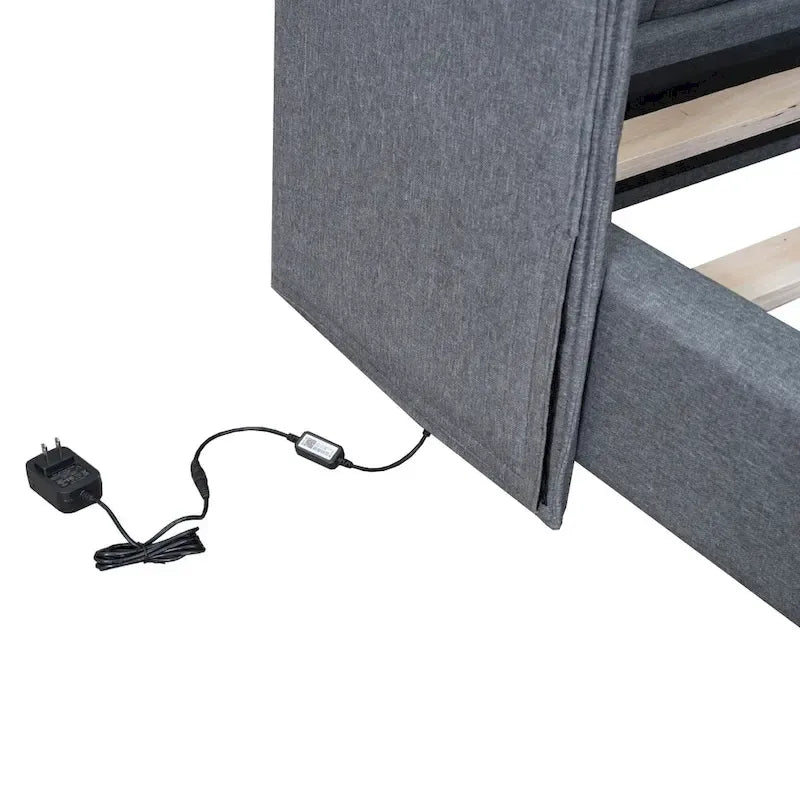 Queen Size Upholstered Platform Bed with LED Lights and U-Shaped Headboard