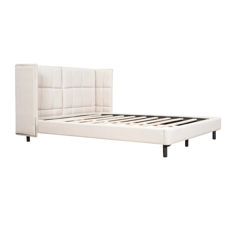 Queen Size Upholstered Platform Bed with LED Lights and U-Shaped Headboard