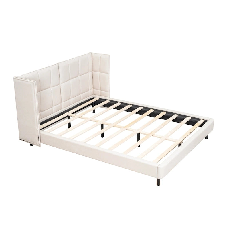 Queen Size Upholstered Platform Bed with LED Lights and U-Shaped Headboard