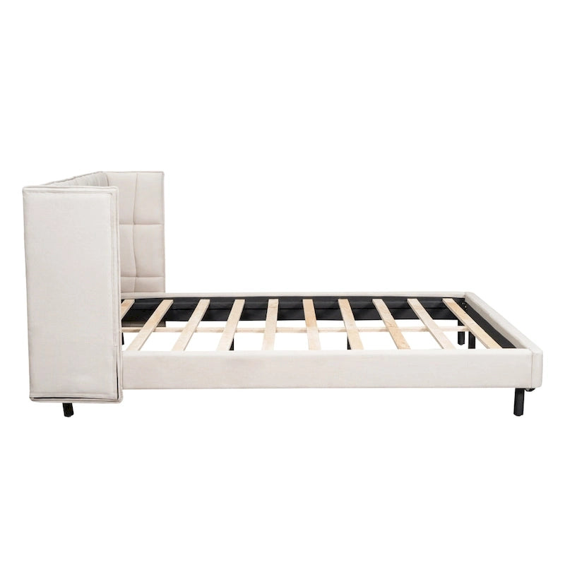 Queen Size Upholstered Platform Bed with LED Lights and U-Shaped Headboard