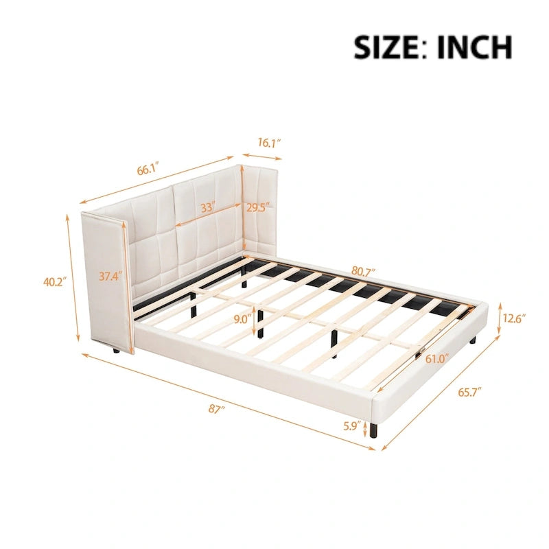 Queen Size Upholstered Platform Bed with LED Lights and U-Shaped Headboard