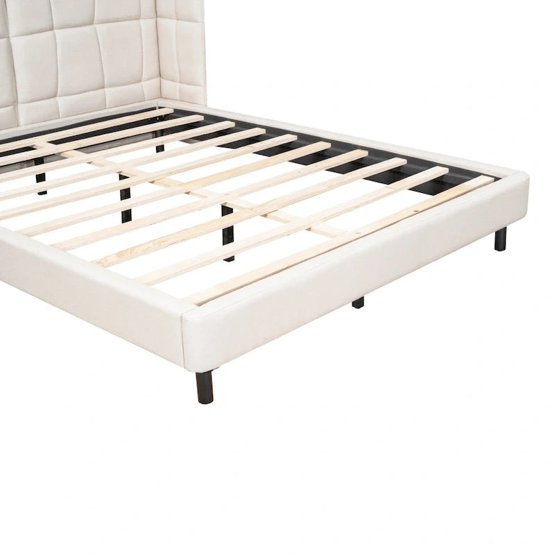 Queen Size Upholstered Platform Bed with LED Lights and U-Shaped Headboard
