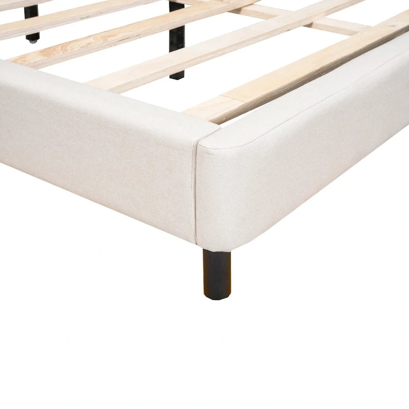 Queen Size Upholstered Platform Bed with LED Lights and U-Shaped Headboard