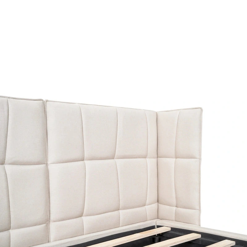 Queen Size Upholstered Platform Bed with LED Lights and U-Shaped Headboard