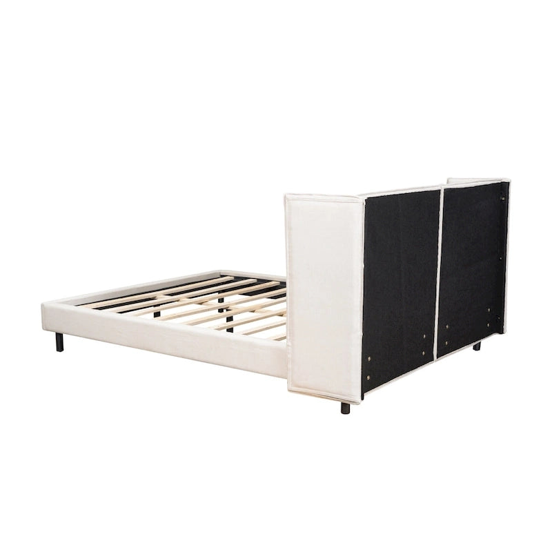 Queen Size Upholstered Platform Bed with LED Lights and U-Shaped Headboard