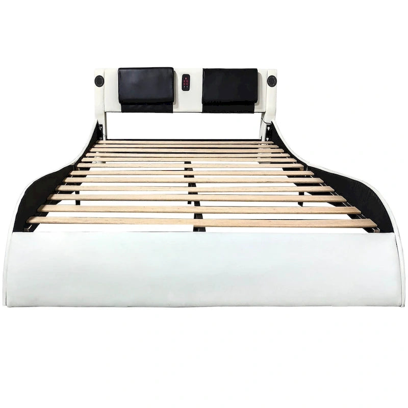 Faux Leather Upholstered Platform Bed with LED Lighting and Wood Slat Support