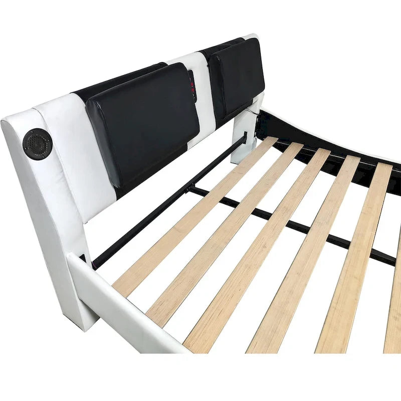 Faux Leather Upholstered Platform Bed with LED Lighting and Wood Slat Support