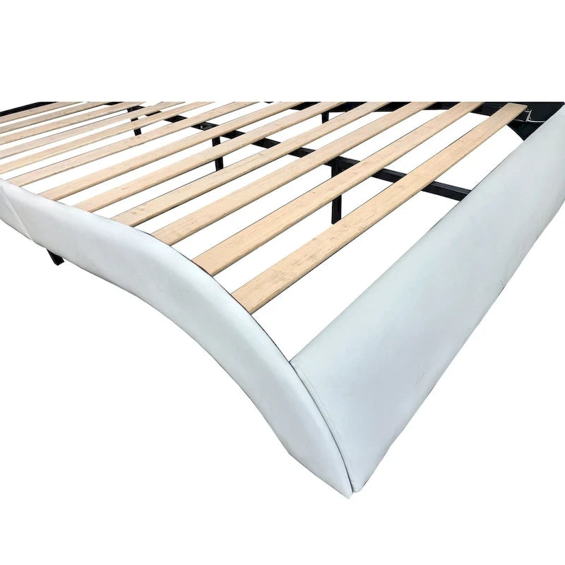 Faux Leather Upholstered Platform Bed with LED Lighting and Wood Slat Support