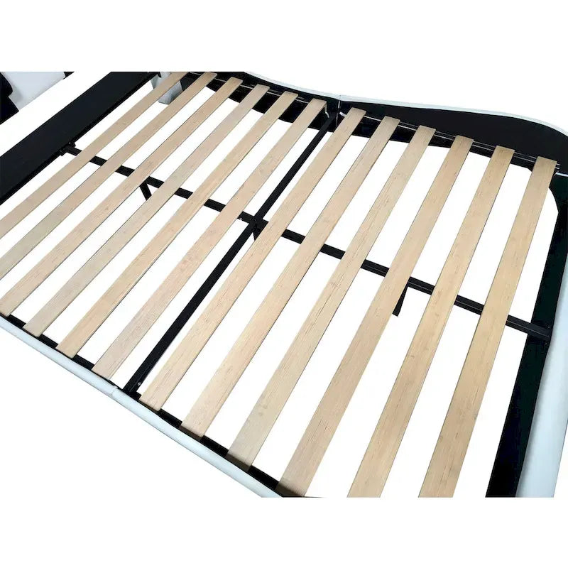Faux Leather Upholstered Platform Bed with LED Lighting and Wood Slat Support