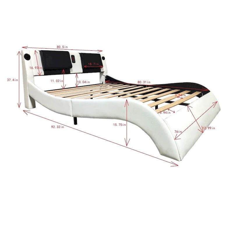 Faux Leather Upholstered Platform Bed with LED Lighting and Wood Slat Support