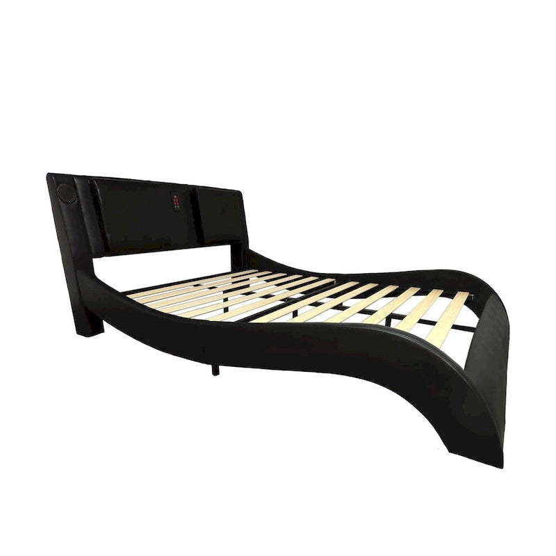 Faux Leather Upholstered Platform Bed with LED Lighting and Wood Slat Support