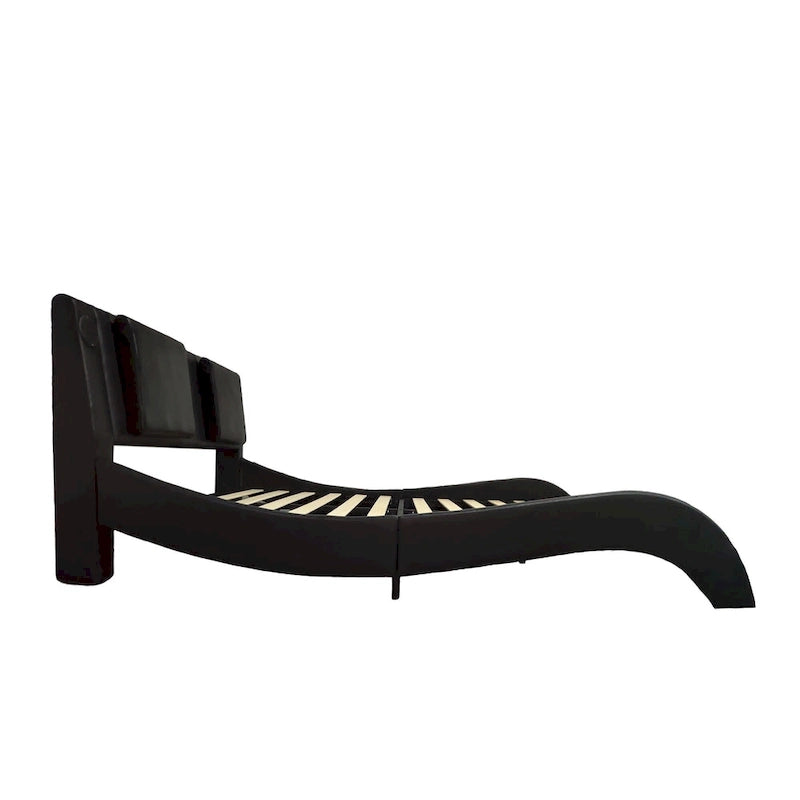 Faux Leather Upholstered Platform Bed with LED Lighting and Wood Slat Support