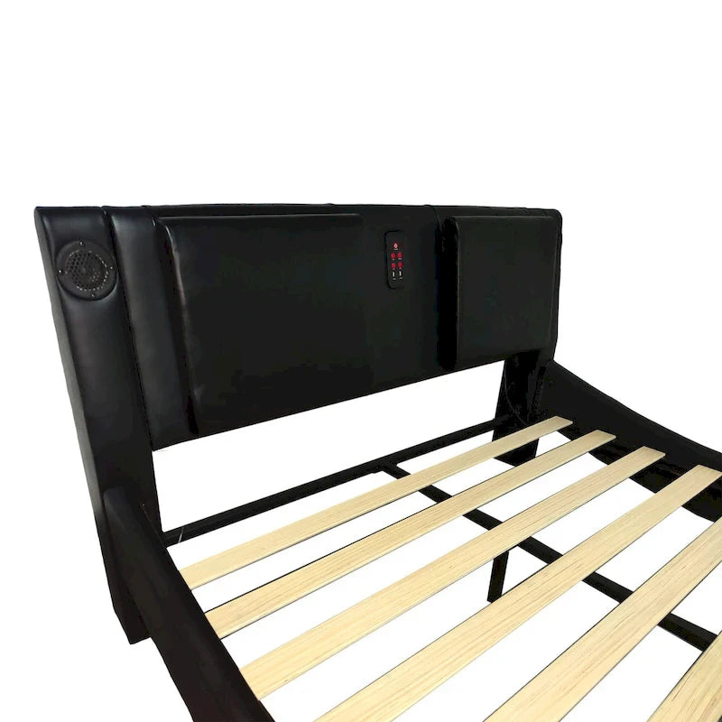 Faux Leather Upholstered Platform Bed with LED Lighting and Wood Slat Support