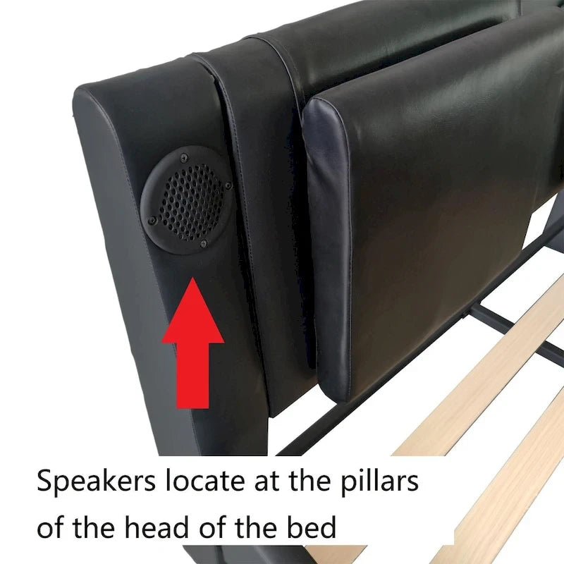 Faux Leather Upholstered Platform Bed with LED Lighting and Wood Slat Support