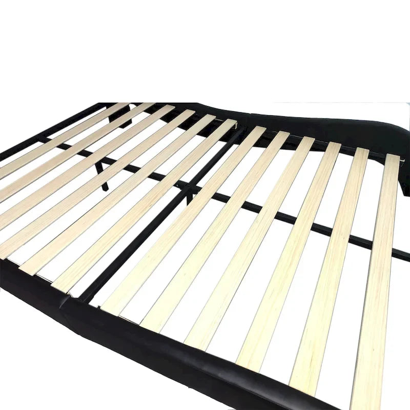 Faux Leather Upholstered Platform Bed with LED Lighting and Wood Slat Support