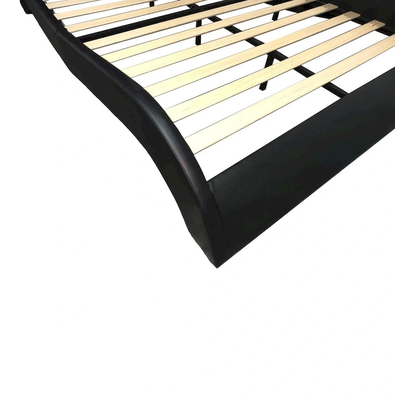Faux Leather Upholstered Platform Bed with LED Lighting and Wood Slat Support