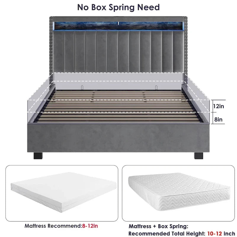 Luxury Gas Lift Storage Bed with LED Lights