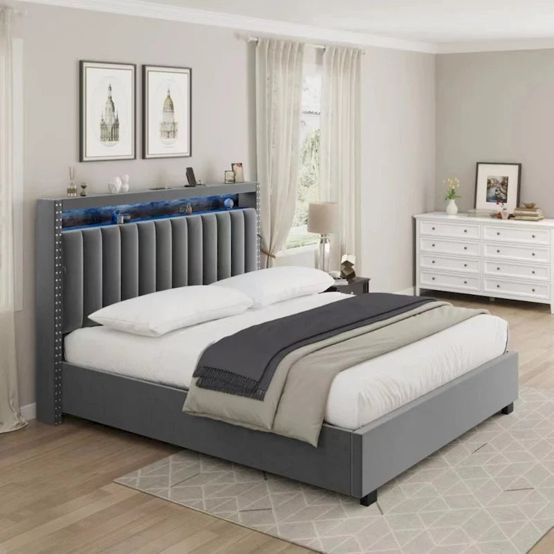 Luxury Gas Lift Storage Bed with LED Lights