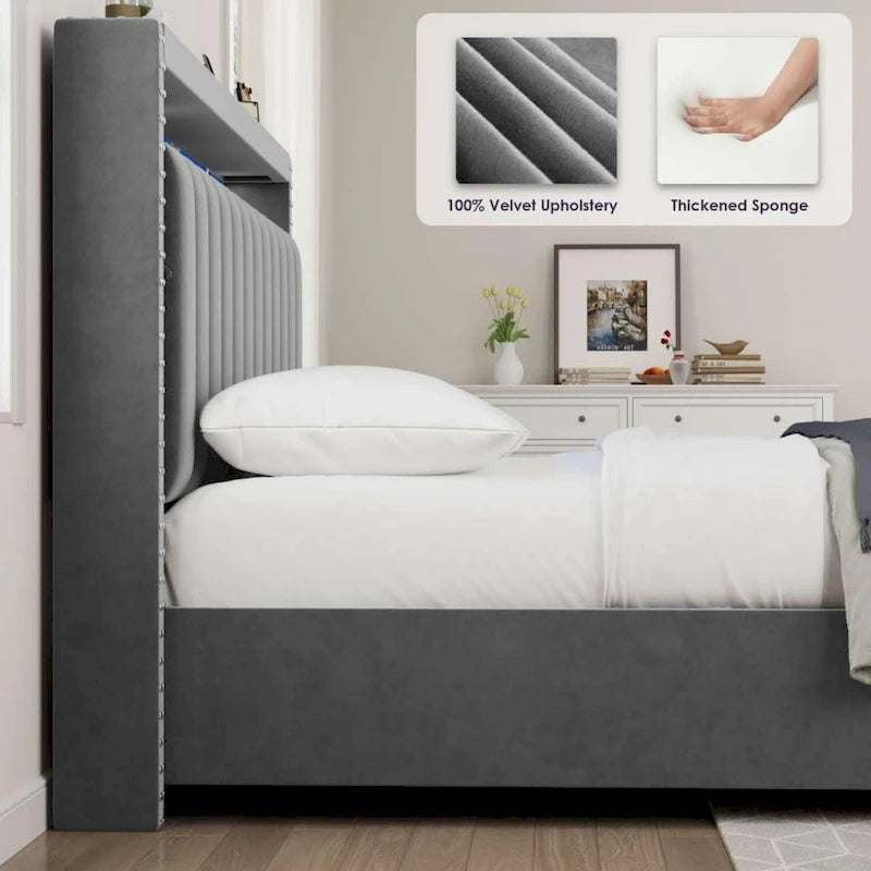 Luxury Gas Lift Storage Bed with LED Lights