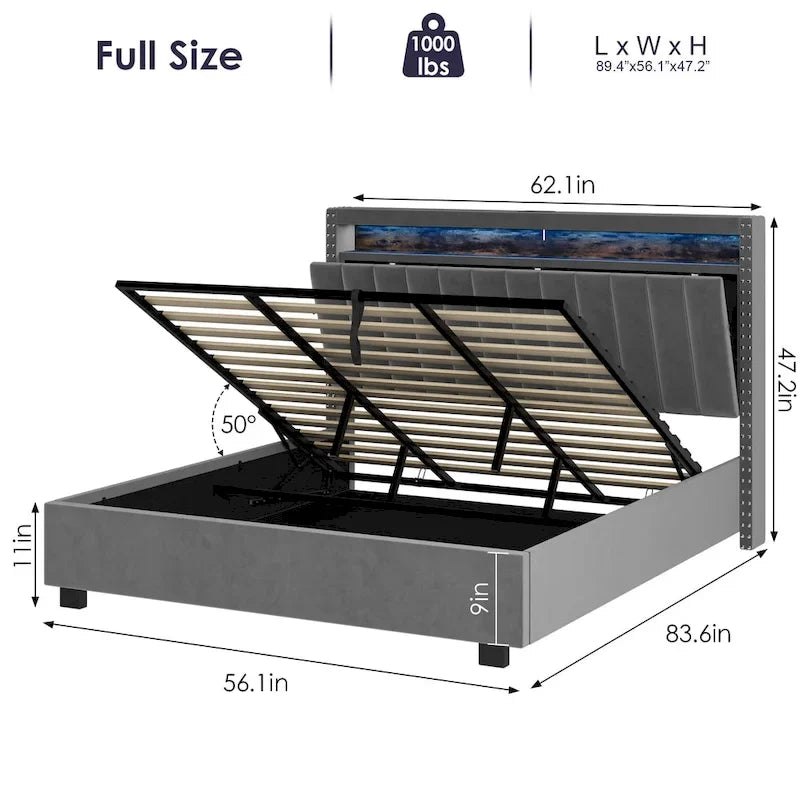 Luxury Gas Lift Storage Bed with LED Lights
