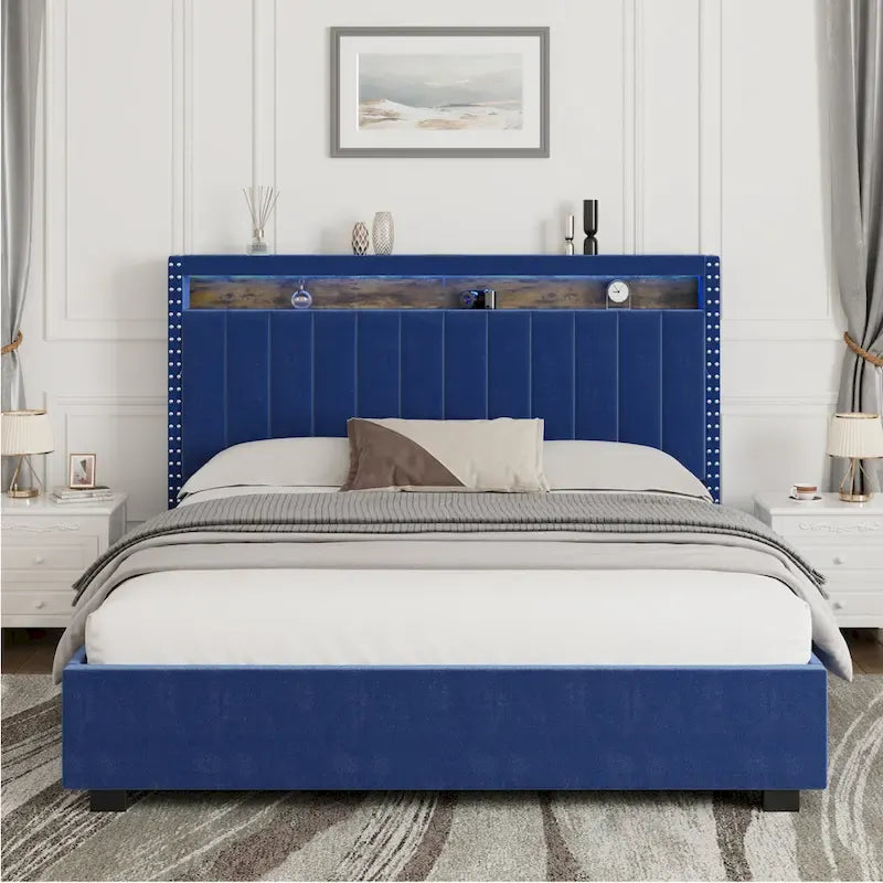 Luxury Gas Lift Storage Bed with LED Lights