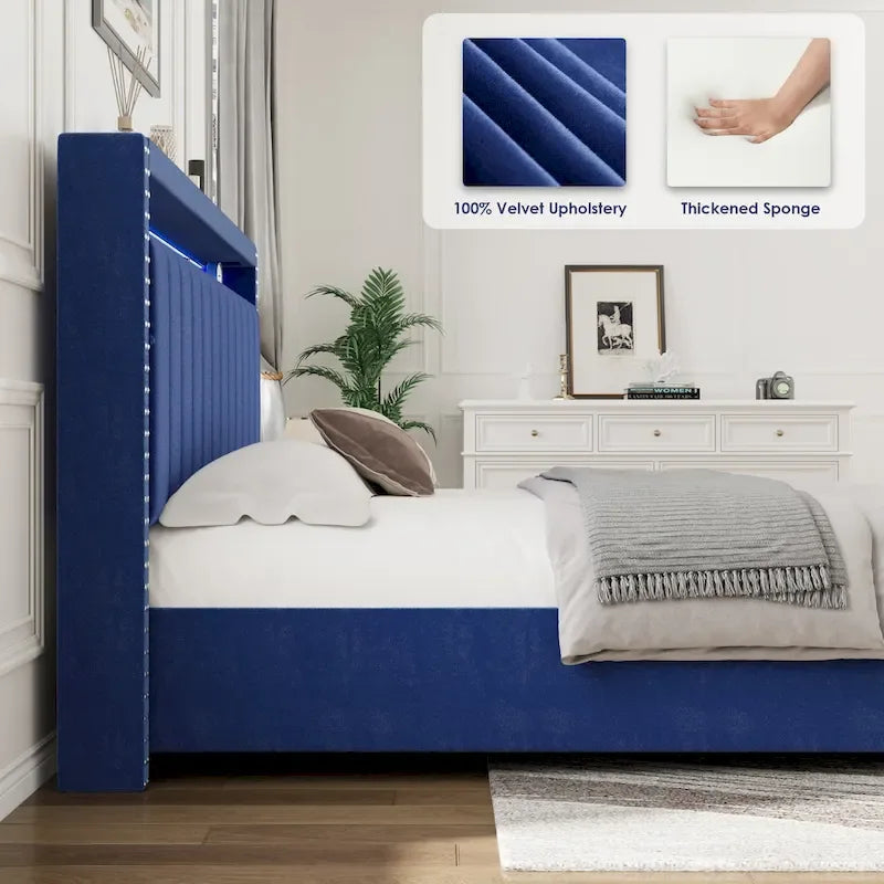 Luxury Gas Lift Storage Bed with LED Lights