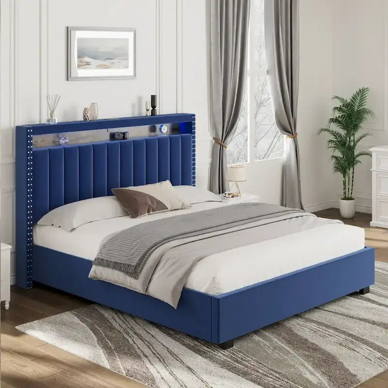 Luxury Gas Lift Storage Bed with LED Lights