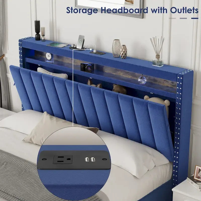Luxury Gas Lift Storage Bed with LED Lights