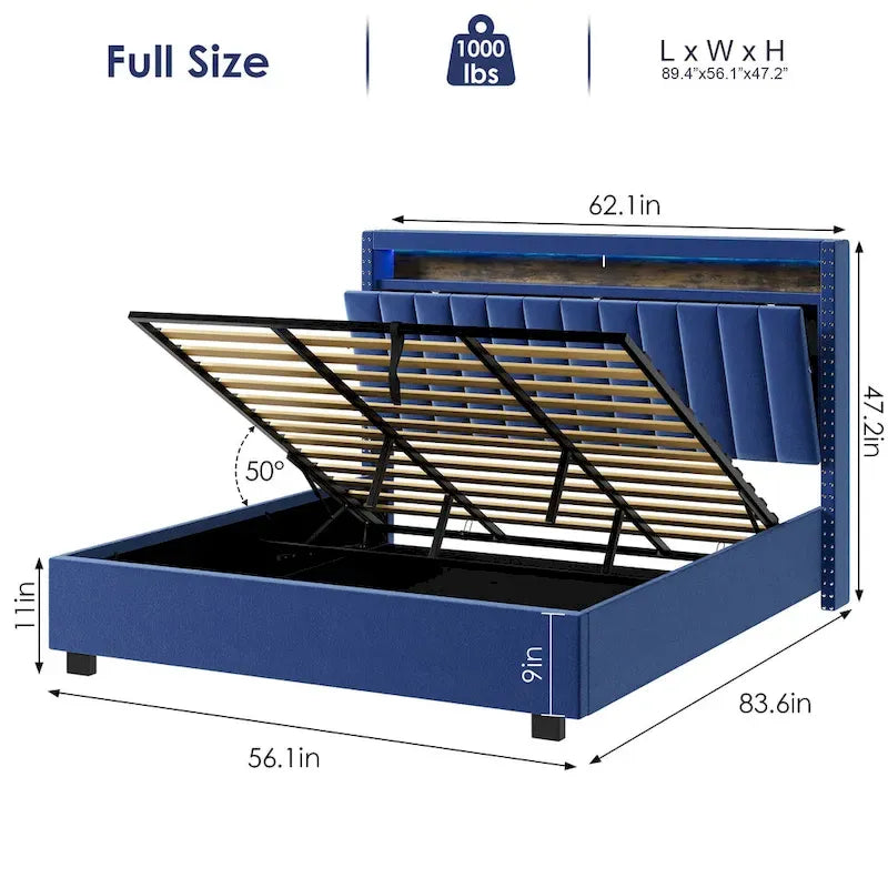 Luxury Gas Lift Storage Bed with LED Lights