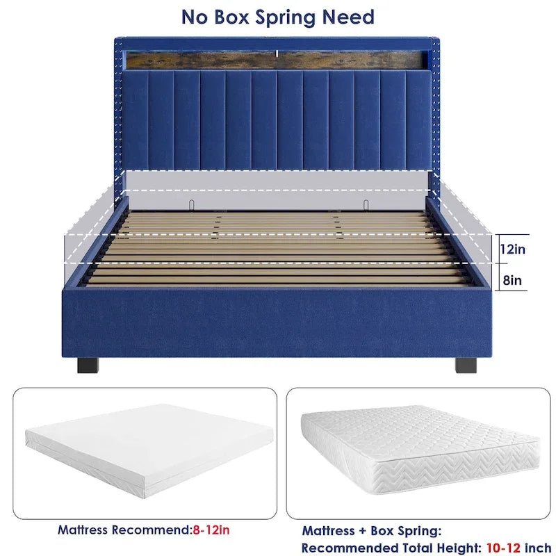 Luxury Gas Lift Storage Bed with LED Lights