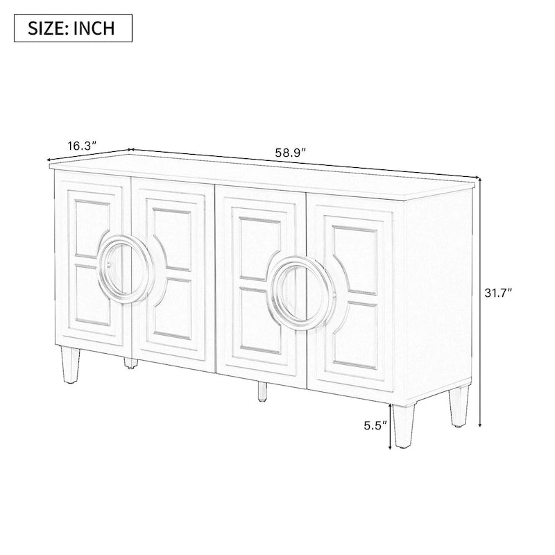 58.9 MDF Console Table With 4-Door And Round Ring Handles & 5-Leg Base