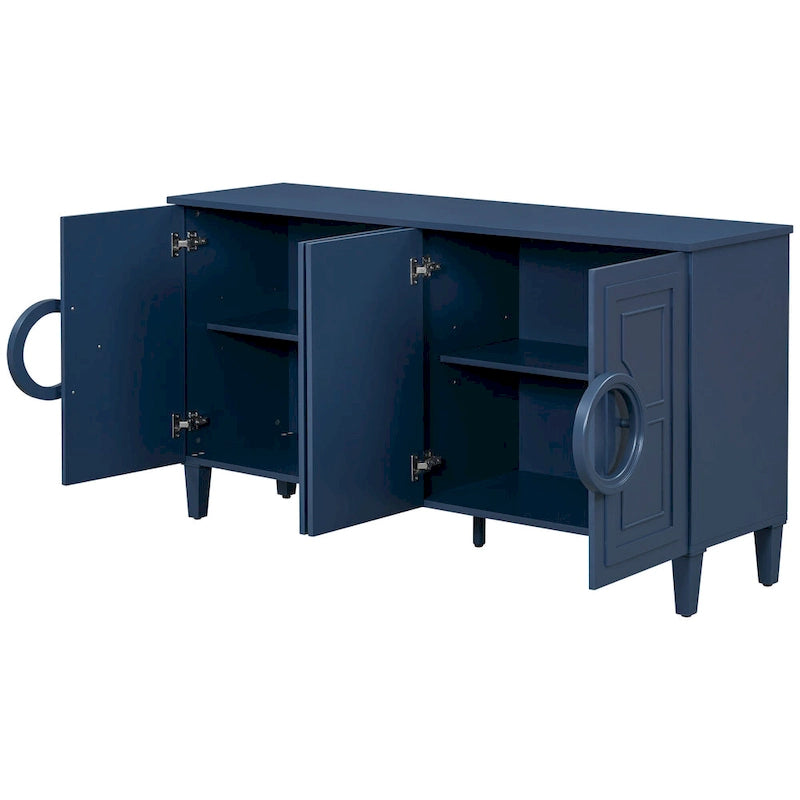 58.9 MDF Console Table With 4-Door And Round Ring Handles & 5-Leg Base