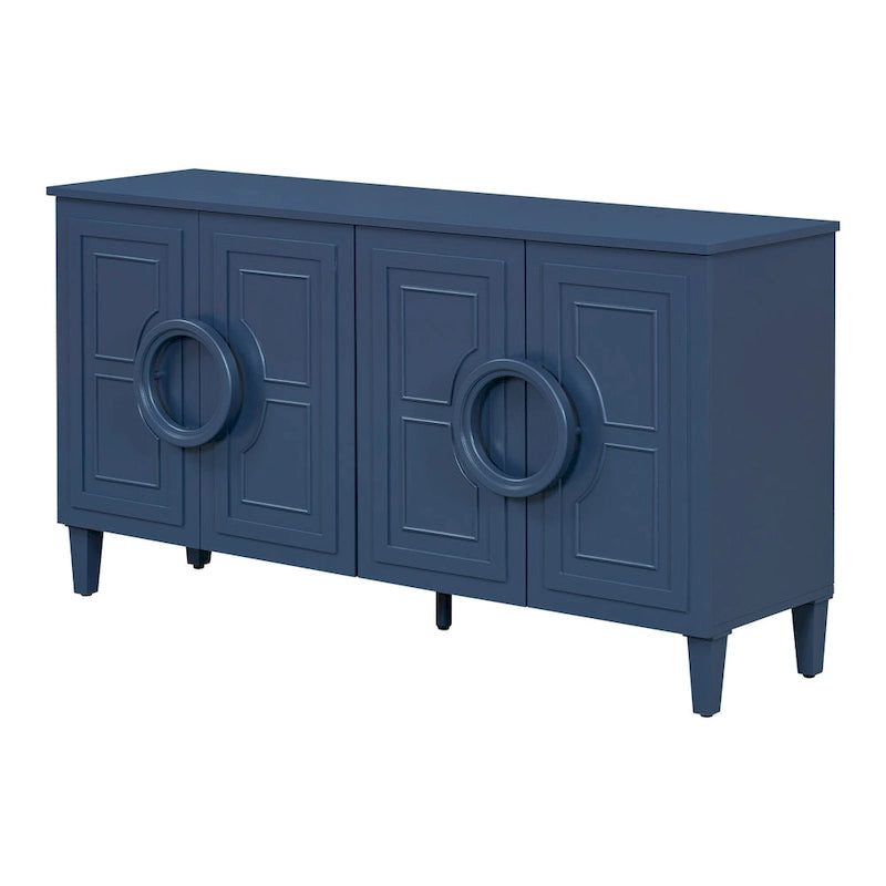58.9 MDF Console Table With 4-Door And Round Ring Handles & 5-Leg Base