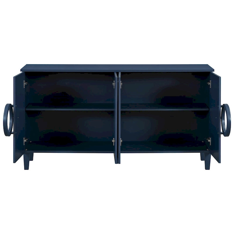 58.9 MDF Console Table With 4-Door And Round Ring Handles & 5-Leg Base