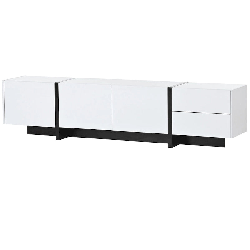 White 74 TV Stand with High Gloss & Storage for TVs Up to 80