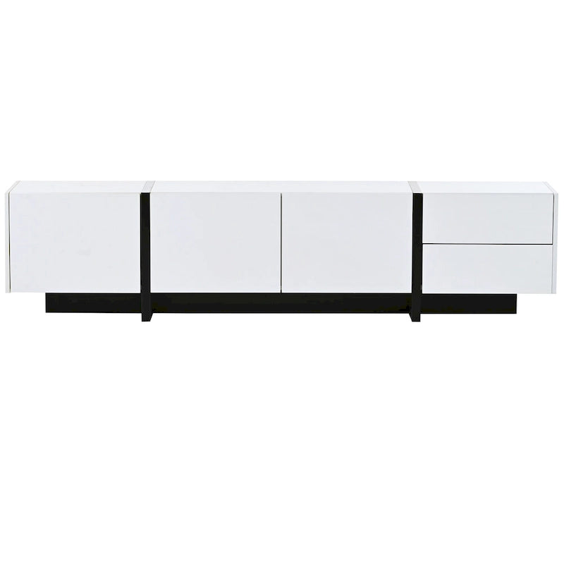 White 74 TV Stand with High Gloss & Storage for TVs Up to 80