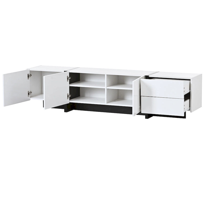 White 74 TV Stand with High Gloss & Storage for TVs Up to 80