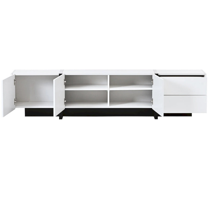White 74 TV Stand with High Gloss & Storage for TVs Up to 80