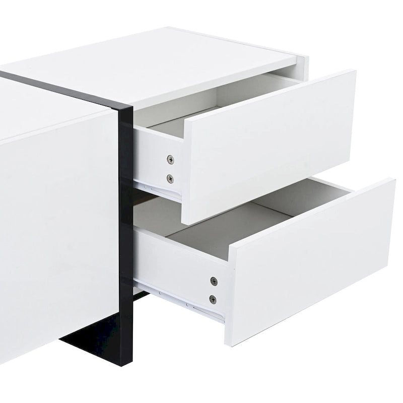 White 74 TV Stand with High Gloss & Storage for TVs Up to 80