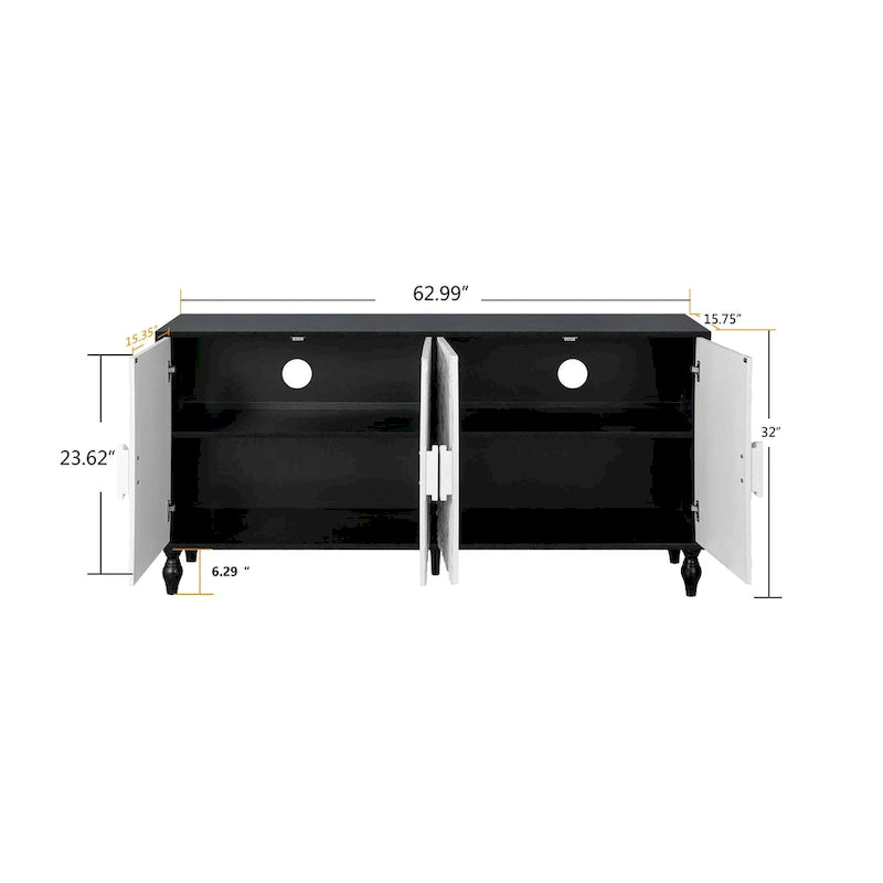 62.99 Accent TV Stand Cabinet with Carved Pattern Door, Storage Shelf, and Solid Wood Leg for Living Room