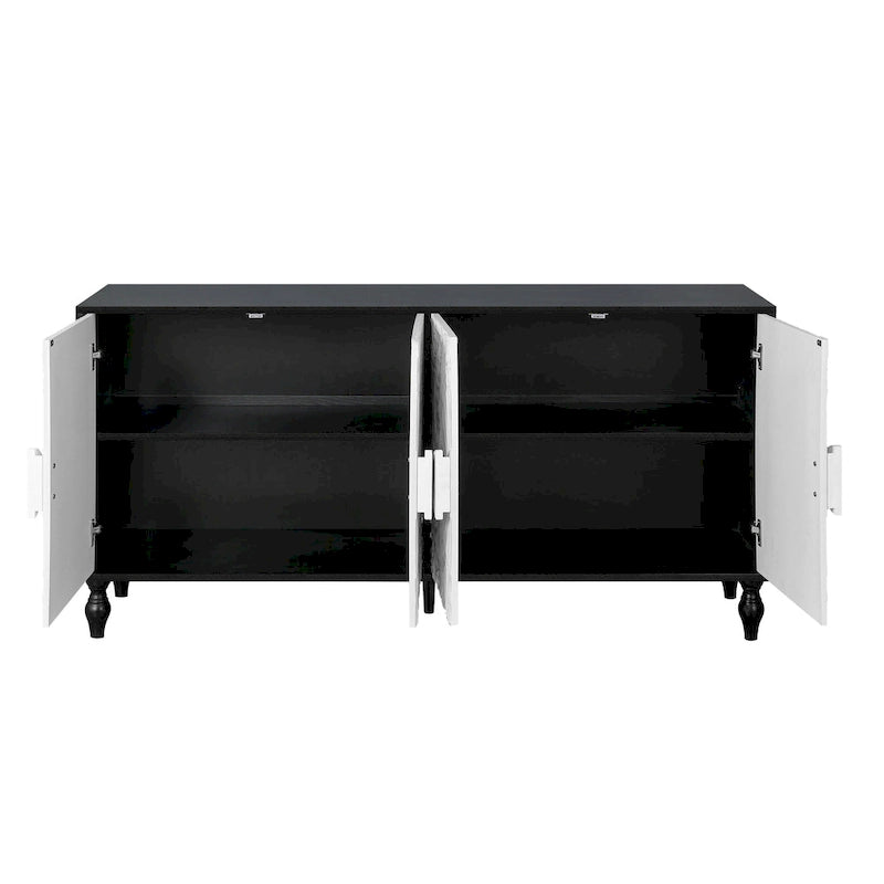 62.99 Accent TV Stand Cabinet with Carved Pattern Door, Storage Shelf, and Solid Wood Leg for Living Room
