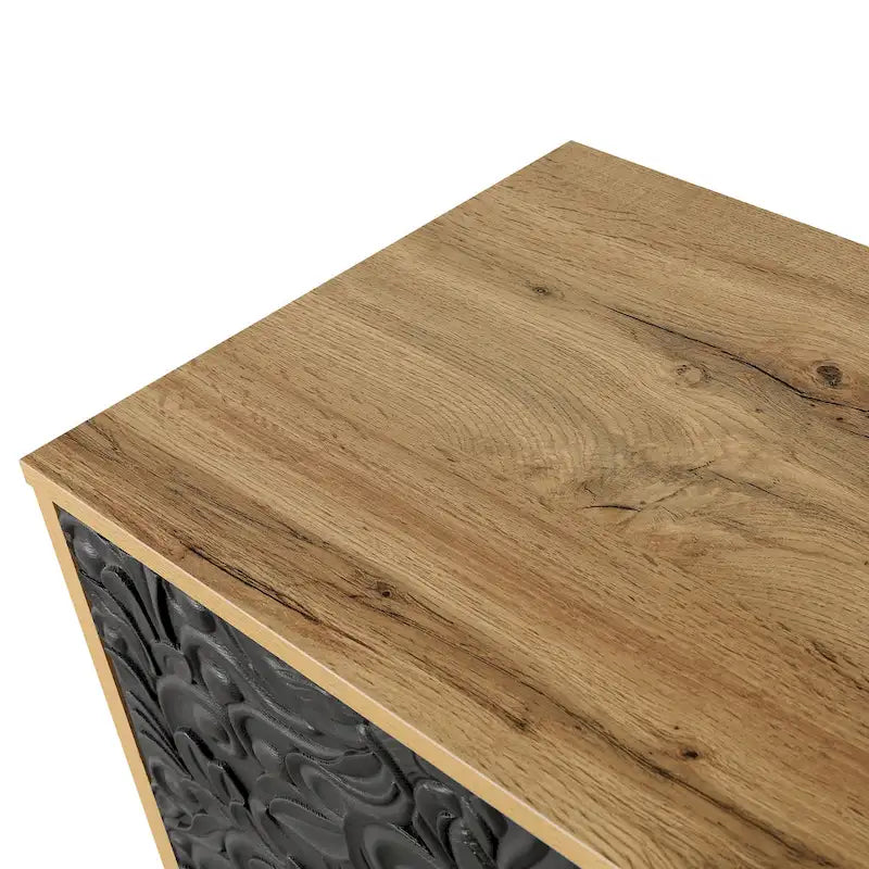 62.99 Accent TV Stand Cabinet with Carved Pattern Door, Storage Shelf, and Solid Wood Leg for Living Room