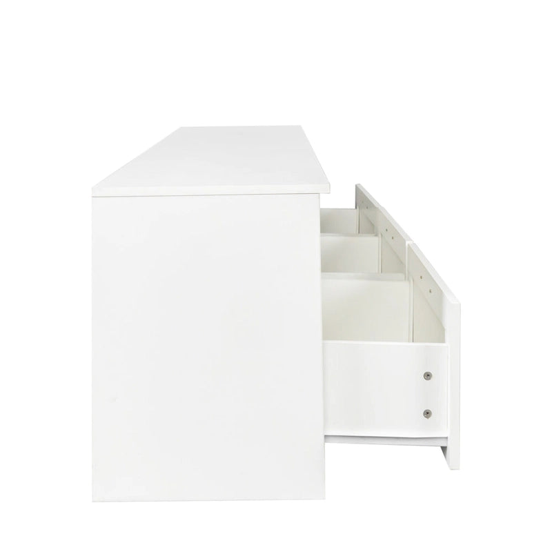 White 70 TV Stand with Open Storage & Drawers for Living Room