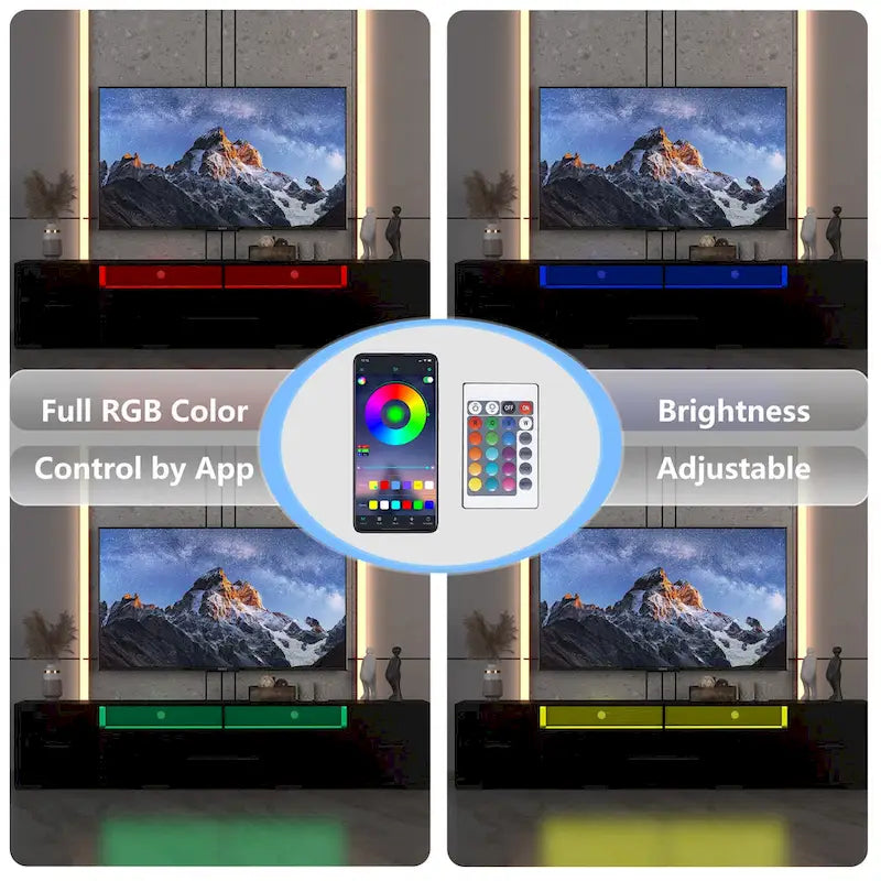 Black 83 TV Console with RGB Lights & Storage for TVs Up to 80