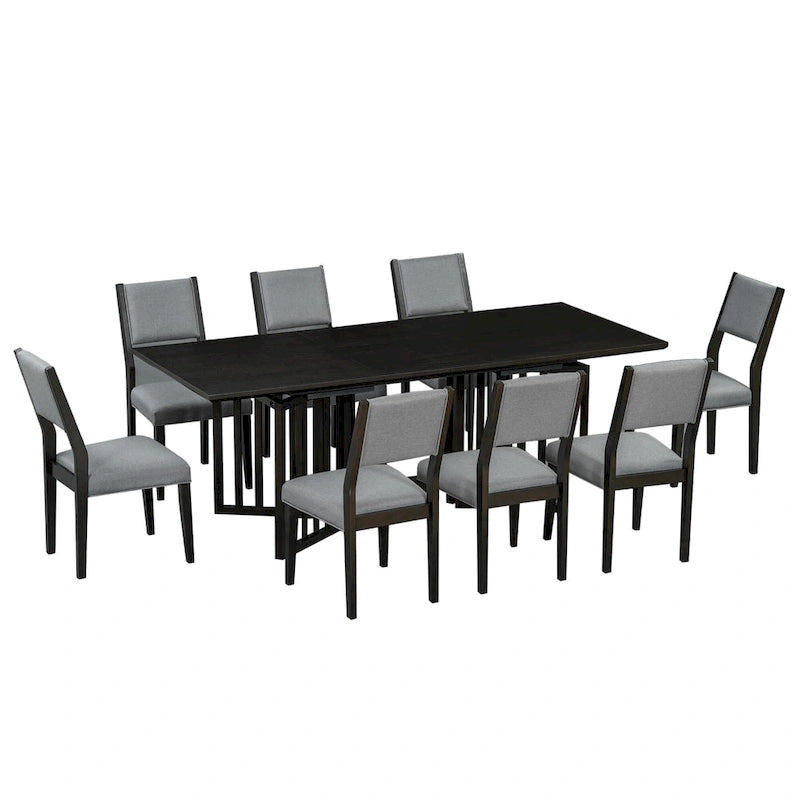 9-Piece Farmhouse Dining Set with Extendable Table & 8 Chairs